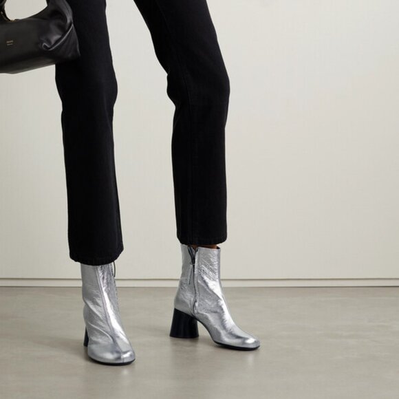 KHAITE Shoes - KHAITE Admiral Metallic Crinkled-leather Ankle Boots - Silver